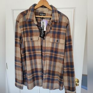 NWT For The Republic Men's Blue and Brown Plaid Shirt